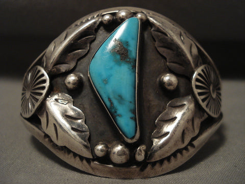 Very Rare And Very Old Vintage Navajo Harcross Turquoise Silver Bracelet