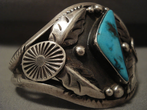 Very Rare And Very Old Vintage Navajo Harcross Turquoise Silver Bracelet