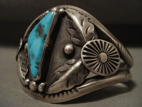 Very Rare And Very Old Vintage Navajo Harcross Turquoise Silver Bracelet