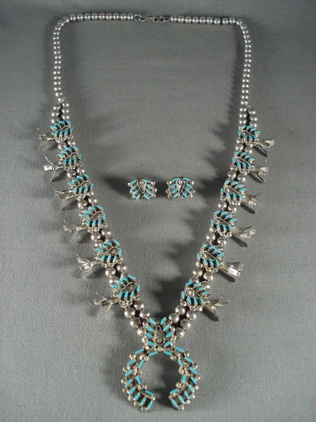 Intricate!! Vintage Zuni Turquoise Silver Squash Blossom Necklace