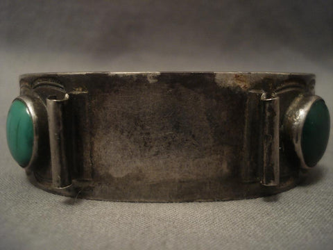 Very Old Vintage Cerrillos Turquoise Navajo Ingot Silver Watch Bracelet