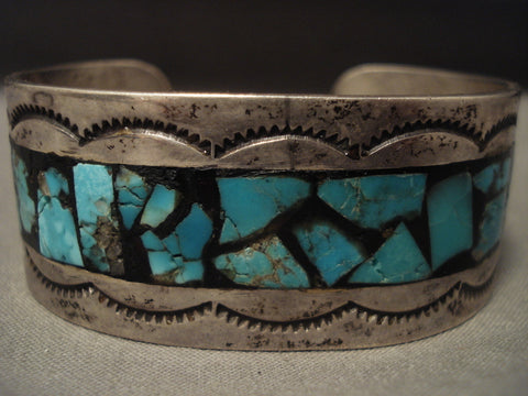 Mystical Vintage Navajo 'Turquoise Brick' Silver Bracelet