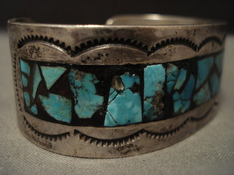 Mystical Vintage Navajo 'Turquoise Brick' Silver Bracelet