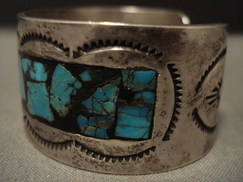 Mystical Vintage Navajo 'Turquoise Brick' Silver Bracelet