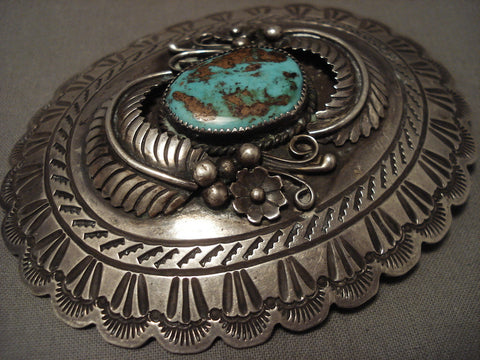 Expert Stamp Vintage Navajo Natural Royston Turquoise Silver Belt Buckle