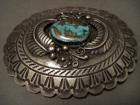 Expert Stamp Vintage Navajo Natural Royston Turquoise Silver Belt Buckle