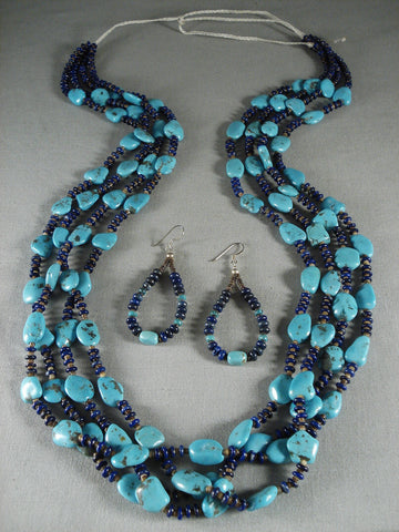 Superlative Modernistic Santo Domingo Coriz Turquoise Necklace Earrings Set