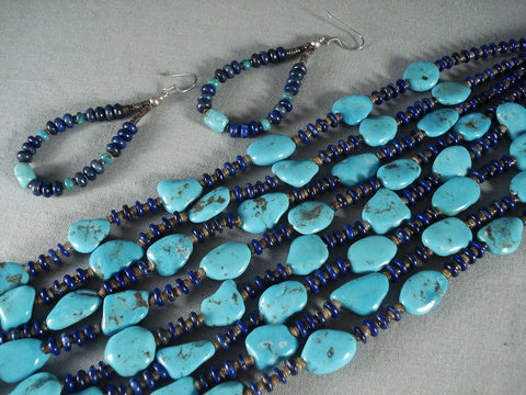 Superlative Modernistic Santo Domingo Coriz Turquoise Necklace Earrings Set