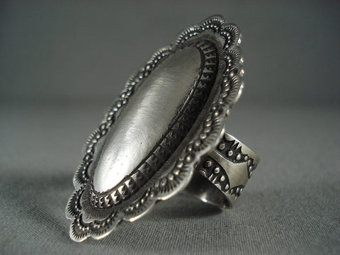 Huge 18 Gram Vintage Navajo 'All Silver' Hand Tooled Ring