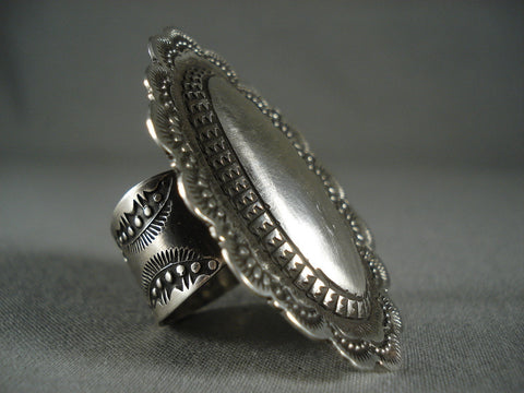 Huge 18 Gram Vintage Navajo 'All Silver' Hand Tooled Ring