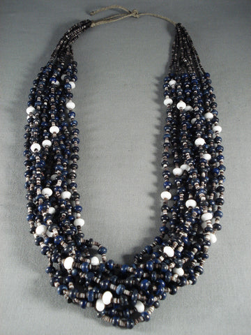 Absolutely Stunning Modernistic Lapis Navajo Pearl Necklace