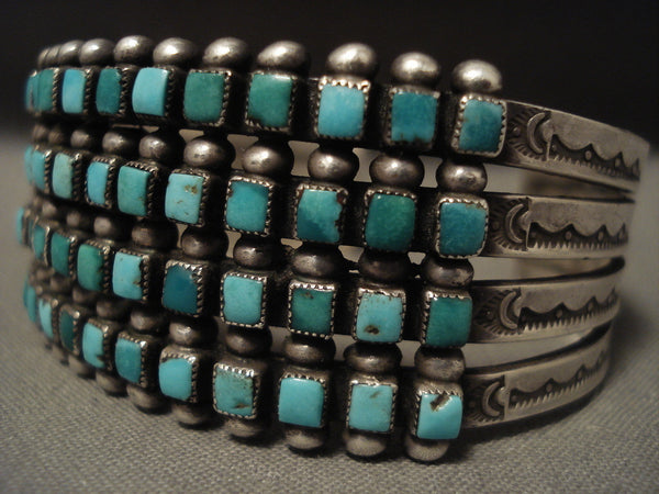 Early 1900's Vintage Zuni/ Navajo 'Squared Turquoise' Silver Bracelet