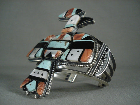 Colossal Navajo 'Turquoise Spiny Oyster' Thunderbird Sterling Silver Bracelet