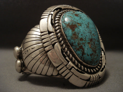 148 Gram Heavy Old Ivanhoe Turquoise Silver Bracelet