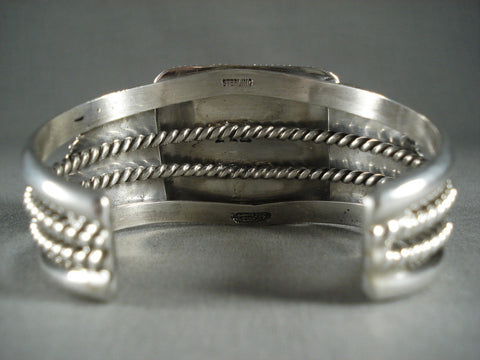 Intense Dotted Turquoise Vintage Navajo 'Squared' Silver Bracelet