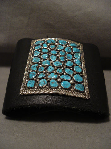 Huge Vintage Navajo Old Kingman Turquoise Silver Ketoh Bracelet Old