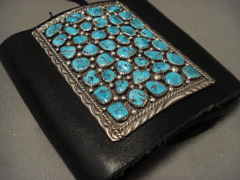 Huge Vintage Navajo Old Kingman Turquoise Silver Ketoh Bracelet Old
