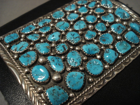 Huge Vintage Navajo Old Kingman Turquoise Silver Ketoh Bracelet Old