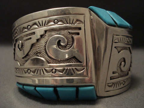 Mind Boggling Vintage Navajo side Inlay Turquoise Bracelet