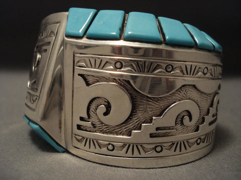 Mind Boggling Vintage Navajo side Inlay Turquoise Bracelet