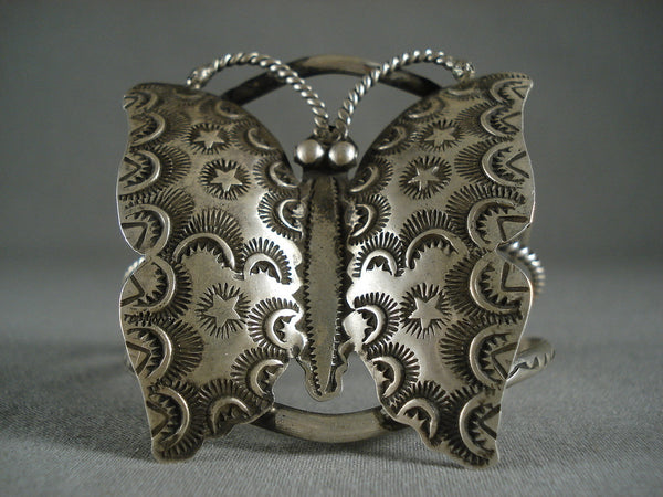 Wide Butterfly Be Free Vintage Navajo Expert Silver Work Sterling Bracelet