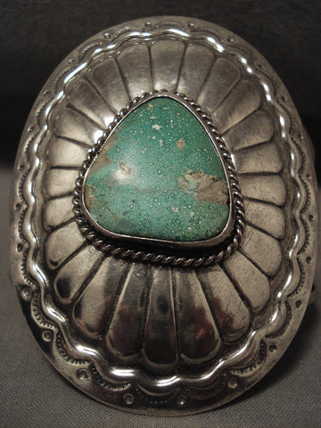 Towering Vintage Navajo Green Turquoise Silver Bracelet Old