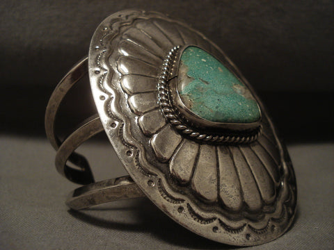 Towering Vintage Navajo Green Turquoise Silver Bracelet Old