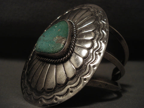 Towering Vintage Navajo Green Turquoise Silver Bracelet Old