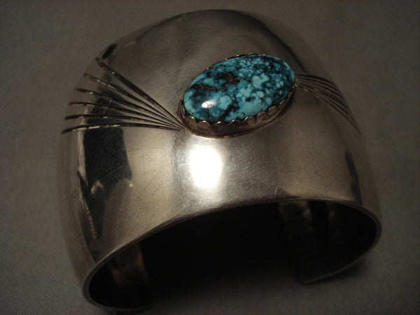 Gigantic Vintage Navajo Spider Turquoise Silver 'Flare' Bracelet Old