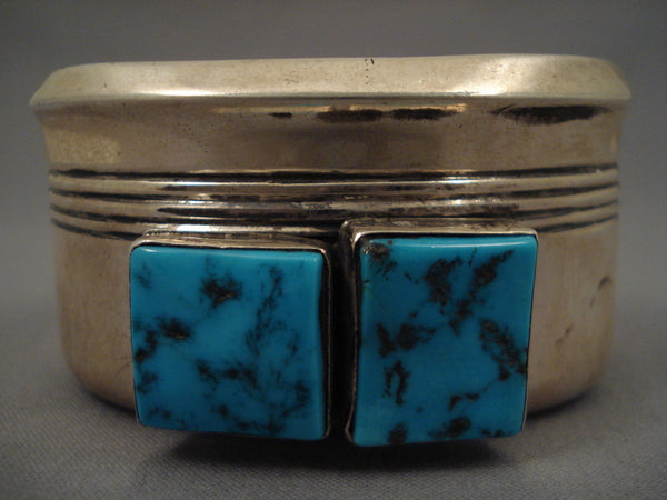 Big Old Navajo squared Turquoise Silver Bracelet