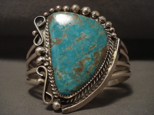 Gigantic Vintage Navajo Rare Mine Turquoise Silver Bracelet Old