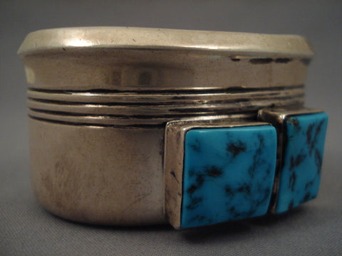 Big Old Navajo squared Turquoise Silver Bracelet