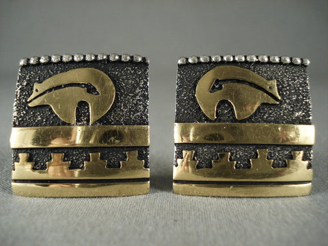 Guaranteed Authentic Vintage Navajo Thomas Singer Gold Silver Earrings