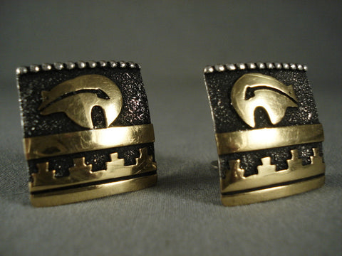 Guaranteed Authentic Vintage Navajo Thomas Singer Gold Silver Earrings