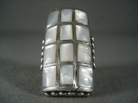 One Of The Biggest Ever Vintage Navajo Pearl Silver Channel Ring