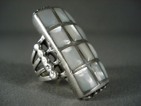 One Of The Biggest Ever Vintage Navajo Pearl Silver Channel Ring