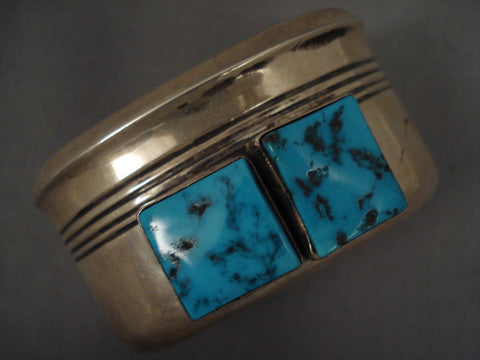 Big Old Navajo squared Turquoise Silver Bracelet