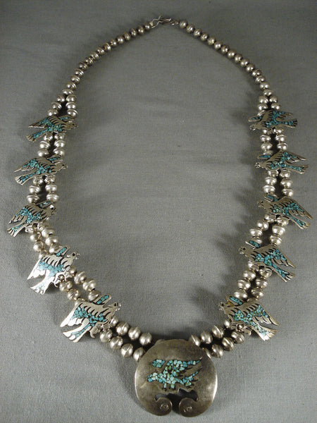 Museum Vintage Navajo Turquoise Silver Squash Blossom Necklace