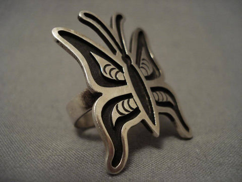 Museum Vintage Hopi Ricky Coochwytewa Huge Butterfly Silver Ring