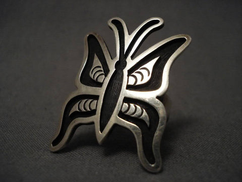 Museum Vintage Hopi Ricky Coochwytewa Huge Butterfly Silver Ring