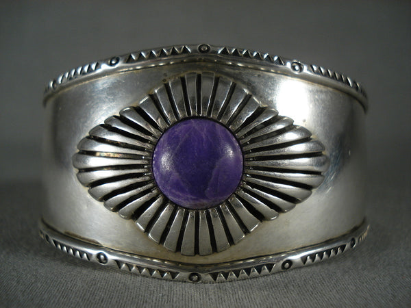 Rare Domed Purple Sugulite Vintage Navajo Concho Silver Bracelet