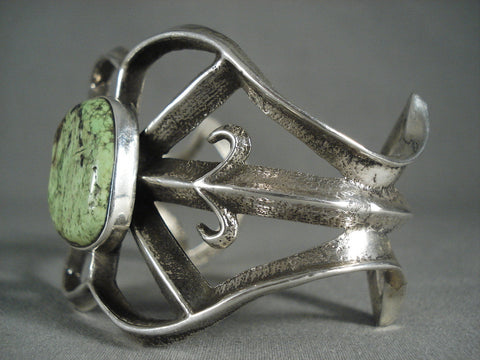 Lime Green Turquoise Vintage Navajo Sterling Silver Bracelet-0 Huge!