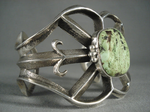 Lime Green Turquoise Vintage Navajo Sterling Silver Bracelet-0 Huge!
