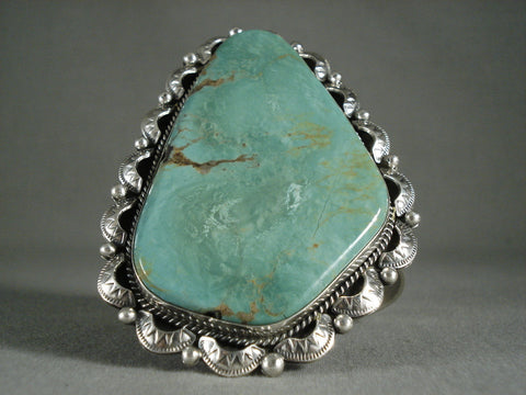 Colossal Modernistic Navajo Green Turquoise Silver Bracelet