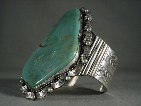 Colossal Modernistic Navajo Green Turquoise Silver Bracelet