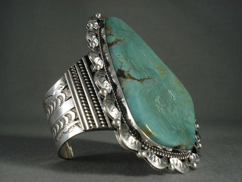 Colossal Modernistic Navajo Green Turquoise Silver Bracelet