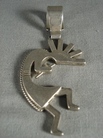 Huge Dancing Kokopelli Vintage Navajo Silver Pendant