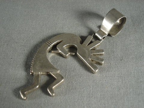 Huge Dancing Kokopelli Vintage Navajo Silver Pendant