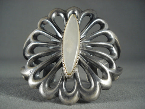 Huge Vintage Navajo Pearl Sterling Silver Burst Bracelet