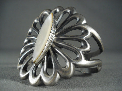 Huge Vintage Navajo Pearl Sterling Silver Burst Bracelet